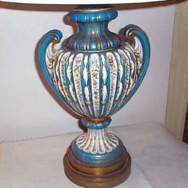 Sevres celeste blue flowered lamp