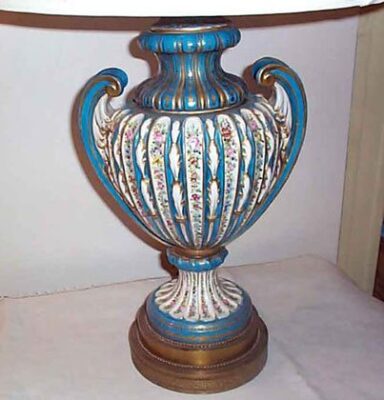 Sevres celeste blue flowered lamp