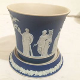 Wedgwood dark blue cache pot with under plate