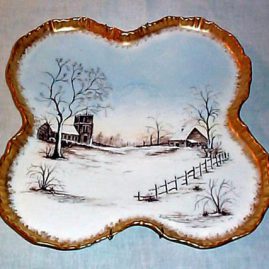 Limoges porcelain plaque of a winter scene
