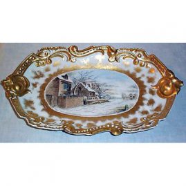 Limoges winter scene plaque