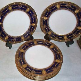 Royal Worcester cobalt dinner plates with raised gilding