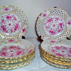 Set of 11 Meissen purple Indian reticulated dessert plates