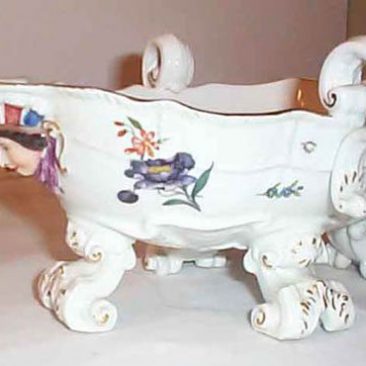 Meissen 18th century bowl with figural faces. Sold. We have many other rare Meissen pieces available.