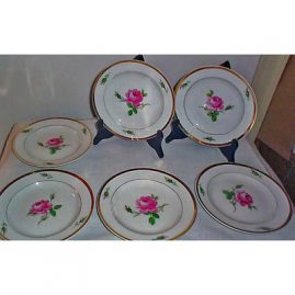 6 Meissen pink rose plates ca-1880