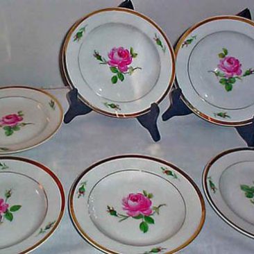 Meissen pink rose dessert plates. Sold.