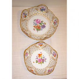 Two fluted Meissen reticulated bowls, late 19th century