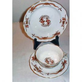 Meissen brown dragon 3 piece cup and saucer set