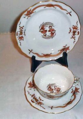 Meissen brown dragon cup,saucer and plate set