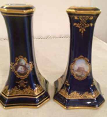 Meissen cobalt topographical vases