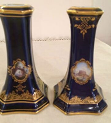 Meissen cobalt topographical vases