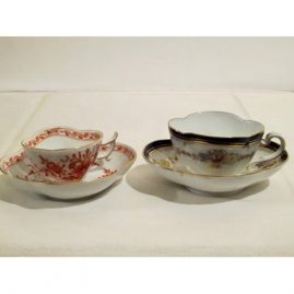 Two rare quadrefoil shaped Meissen cups and saucers