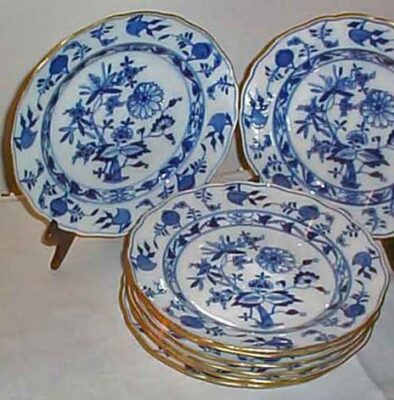 Meissen blue onion gold rim dinners