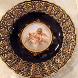 Meissen reticulated cobalt cherub cabinet plate