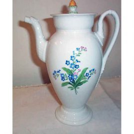 Rare Meissen coffee pot with painted forget me nots and animal spout
