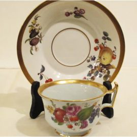 Rare Meissen cup and saucer with fruit and flowers