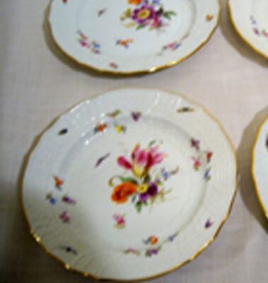 Set of 12 Meissen desserts each painted with different bugs and flower bouquets