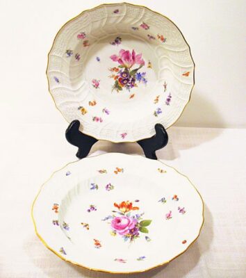 Meissen bug and flower dinners and wide rim soups
