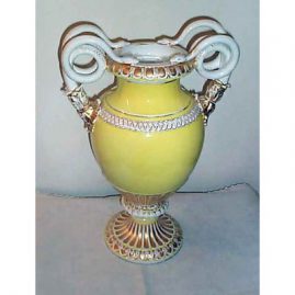 Meissen large yellow snake handled vase