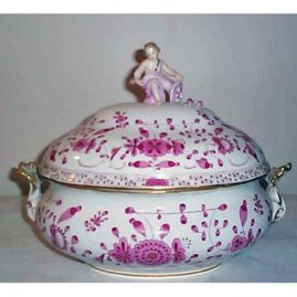 Meissen purple Indian tureen with figure on top