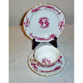 Pink Dragon Meissen 3 piece cup and saucer set