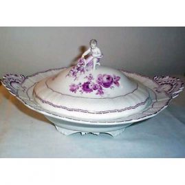 Meissen figural covered vegetable in puce color