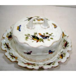 Rare Meissen covered butter or cheese dish with birds and butterflies