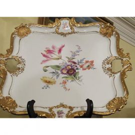 Meissen large square platter with beautiful bouquet and shell gilding