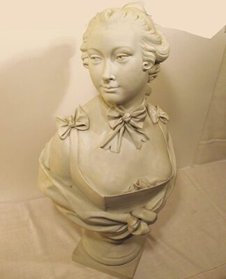 French bisque bust of beautiful woman, possibly Sevres, 28" tall, late 19th century