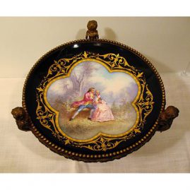 Top of a Marsailles Paris hand painted centerpiece artist signed , with ormolu cherub mounts