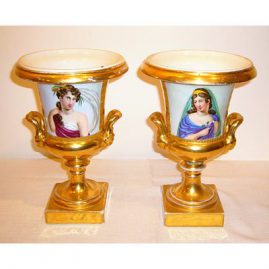 Pair of Paris Porcelain portrait campana form vases