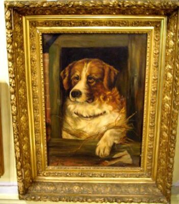 Oil on canvas of St. Bernard puppy, in a fabulous Victorian gilt frame, late 19th century