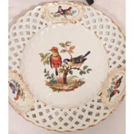 Close-up of one of the dot Meissen rare reticulated bird plates