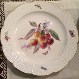 Close-up of one of the set of twelve Meissen fruit plates seen in previous picture.