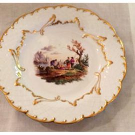 Rare Meissen fluted plate with hand painted scene of seascape.