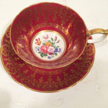 Aynsley maroon teacup and saucer