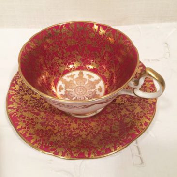 Aynsley maroon teacup and saucer