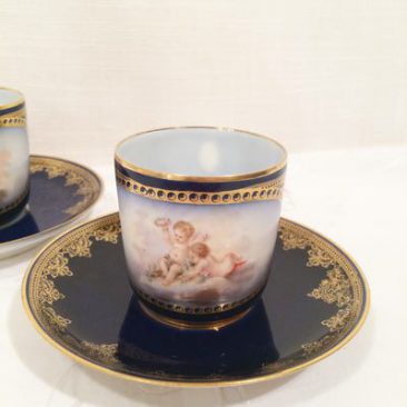 Charles Field Haviland Limoges cobalt cherub demitasse cup and saucer