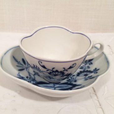 Meissen blue onion quatrefoil cup and saucer