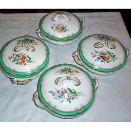 4 covered Paris Porcelain vegetables all painted differently