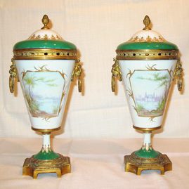 Pair of "Sevres" urns depicting the marriage of Napoleon and Josephine,