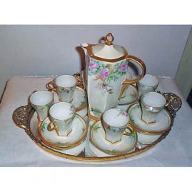 M Z Austria artist signed chocolate set, 8 chocolate cups & chocolate pot