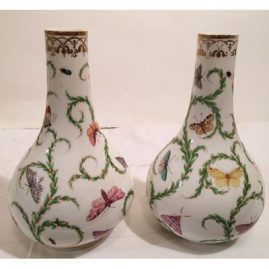 Pair of rare Bloor Derby vases hand painted with different butterflies