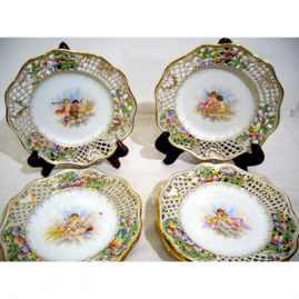 Seven Ambrosius Lamm Dresden reticulated cherub plates