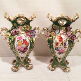 Pair of beautiful Coalbrookdale vases with raised flowers