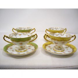 Set of 11 Lamb Dresden desserts or cream soups with raised gilt decoration