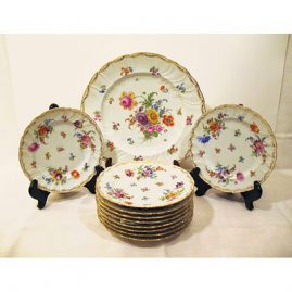 Dresden round platter and 10 Dresden desserts or luncheons,  11 Dresden bread plates