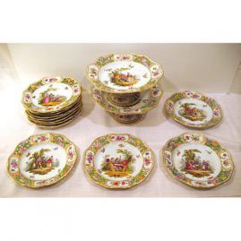 Rare set of 11 reticulated dessert plates and 2 reticulated compotes