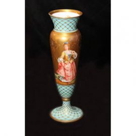 Rare Dresden vase hand painted with 3 full figures and painted with raised gilding