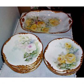 Limoges dessert set, Jean Pouyat, signed S.R. Guyda, 1904